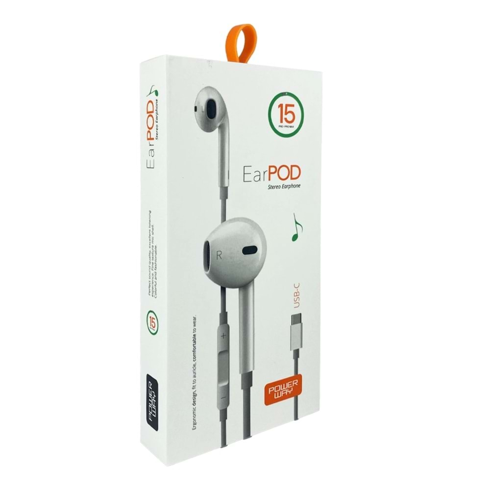 Powerway BTX15 EarPod İphone 15 Uygun Mikrofonlu Kulaklık