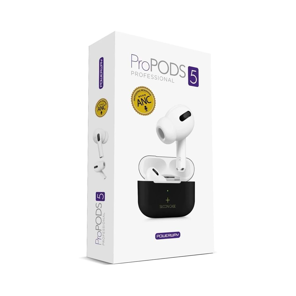 Powerway PROPODS5 5. Nesil Ios Android Uyumlu Kablosuz Bluetooth Kulıklık Sensörlü Anc+ Kılıf Hediye