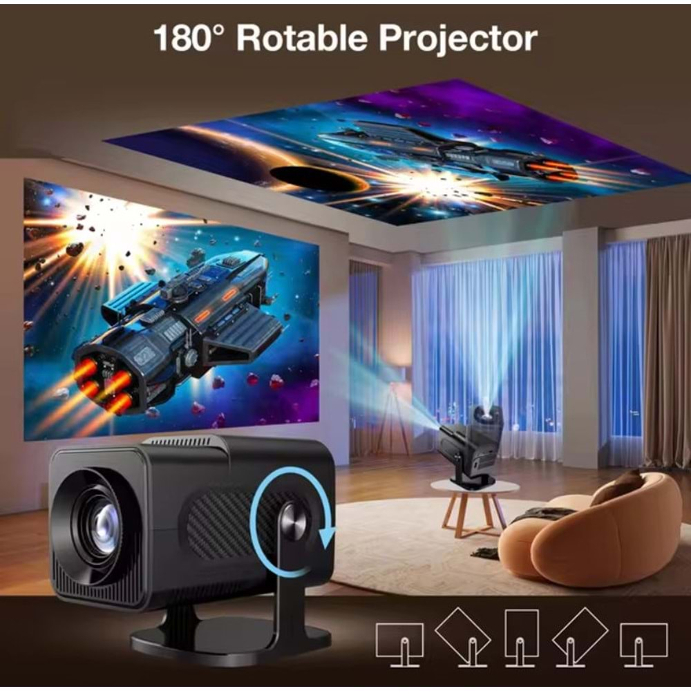 HCS350 pro Retro video oyunu konsolları Android12.0 TV OS A53 sistemi WIFI taşınabilir akıllı projektör 720p ev projektör