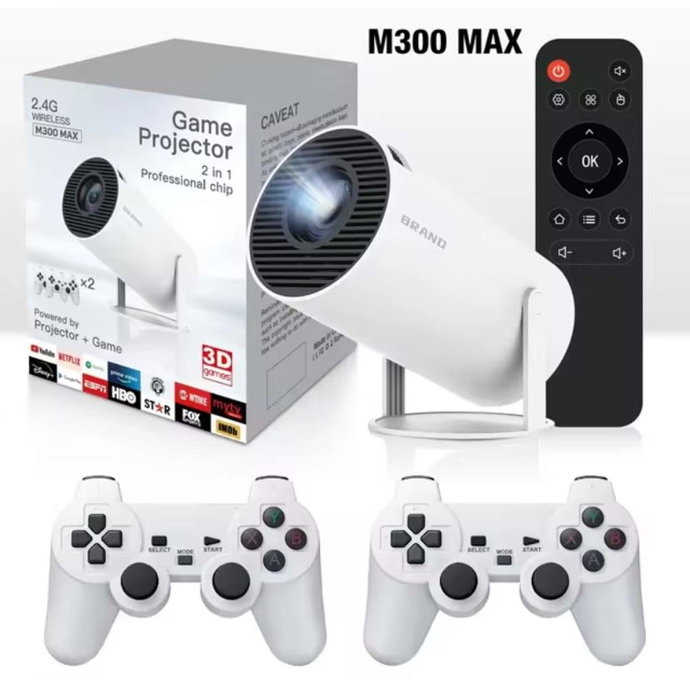 M300 MAX Retro video oyunu konsolları Android11 sistemi mini taşınabilir akıllı projektör 720p ev projektör 64GB 46000 + oyunlar