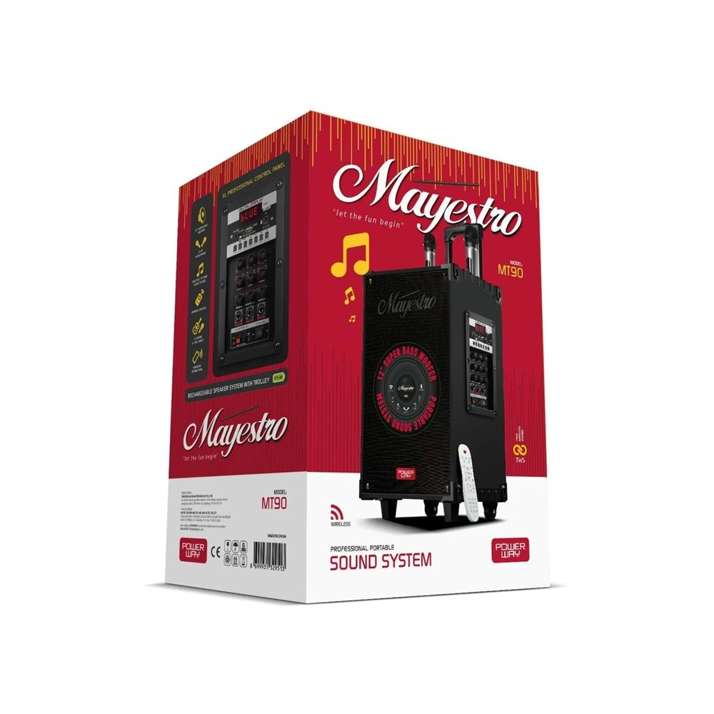 Powerway MT90 Şarjlı Çift Mikrofonlu Hoparlör Karaoke Sistemi Taşınabilir Amfi Bluetooth Hoparlör