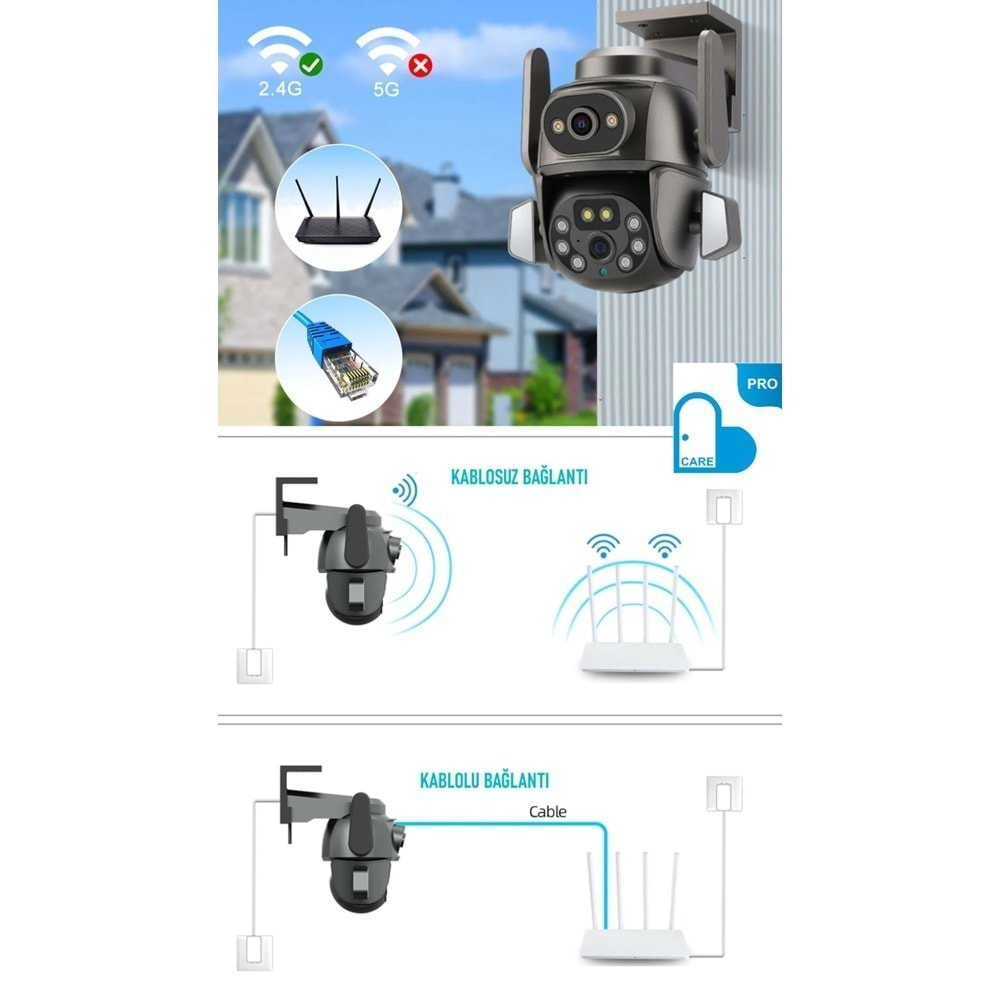 Mpia HİNA Çift Kamera 3+3MP İP Wifi Full HD Suya Dayanıklı 10 Led Gece Görüşlü 2 Antanli Hareketli Kamera