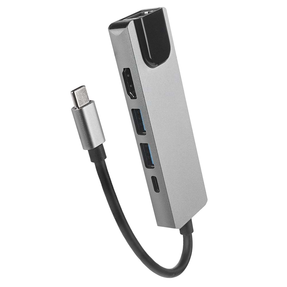 Bawerlink BW-2031 4K@30Hz Gri Metal 2xUSB 3.0 1xHDMI 1xPD 10/100/1000M Type-C Adaptör