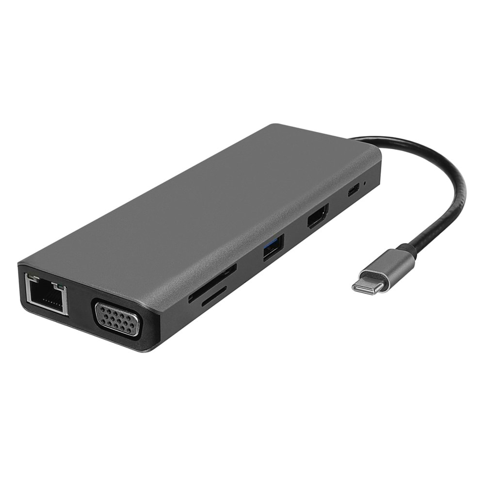 Bawerlink BW-2021 4K*2K Ultra HD Gri Metal 5x USB 2.0/USB 3.0 100M RJ45 PD Type-C Data SD/TF Kart Okuyucu Adaptör