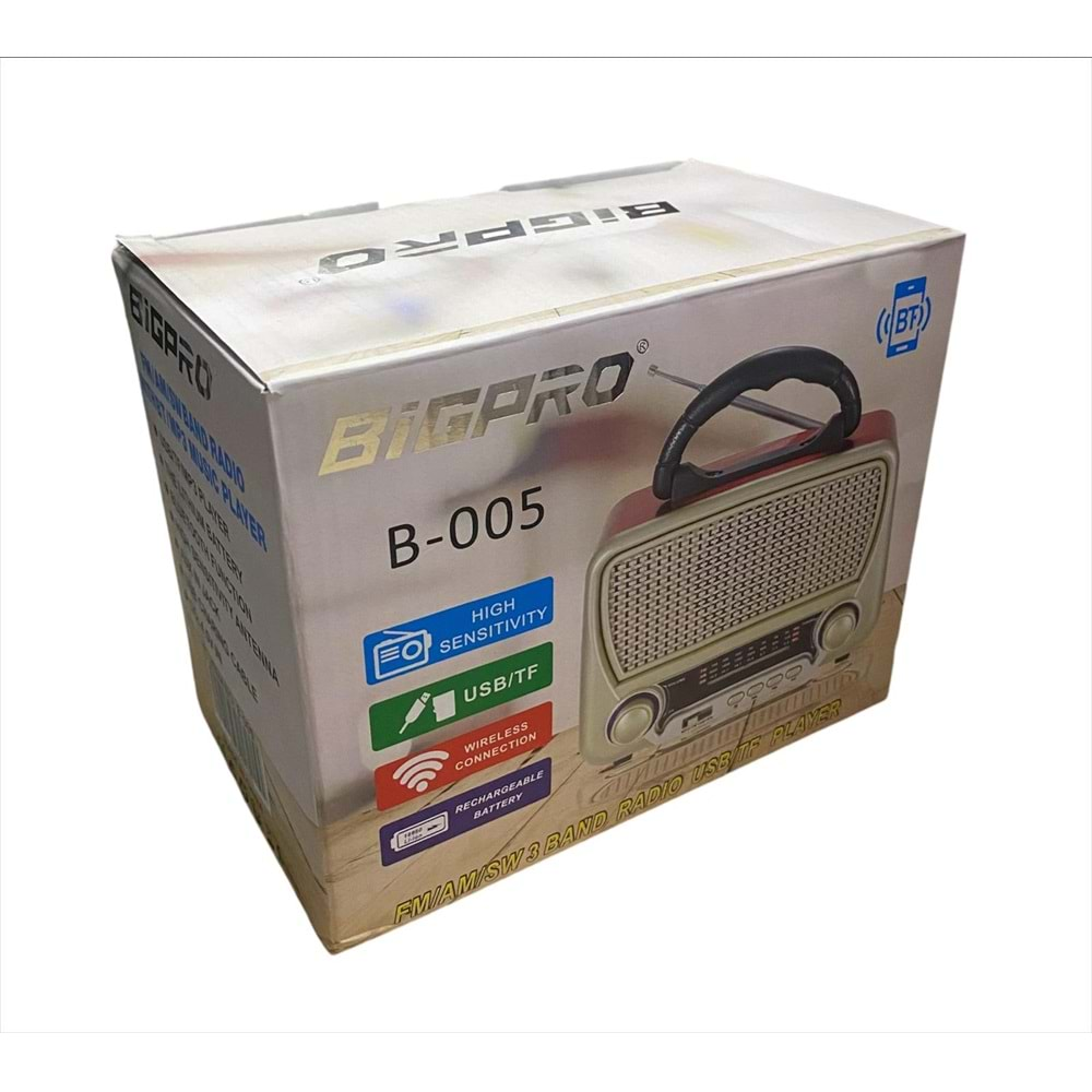 Bigpro B-005 Nostaljik Bluetoothlu Müzik Kutusu 3 Band Radyo Usb/Sd/Mp3 Player