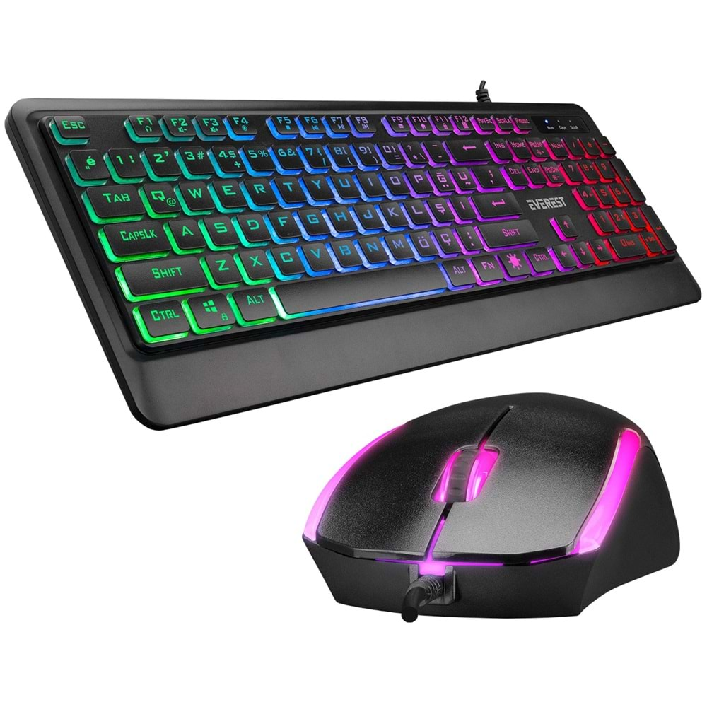 Everest KM-R59 FORZA PLUS Siyah Usb Rainbow Backlight Q Klavye + 1200 dpi Mouse Set