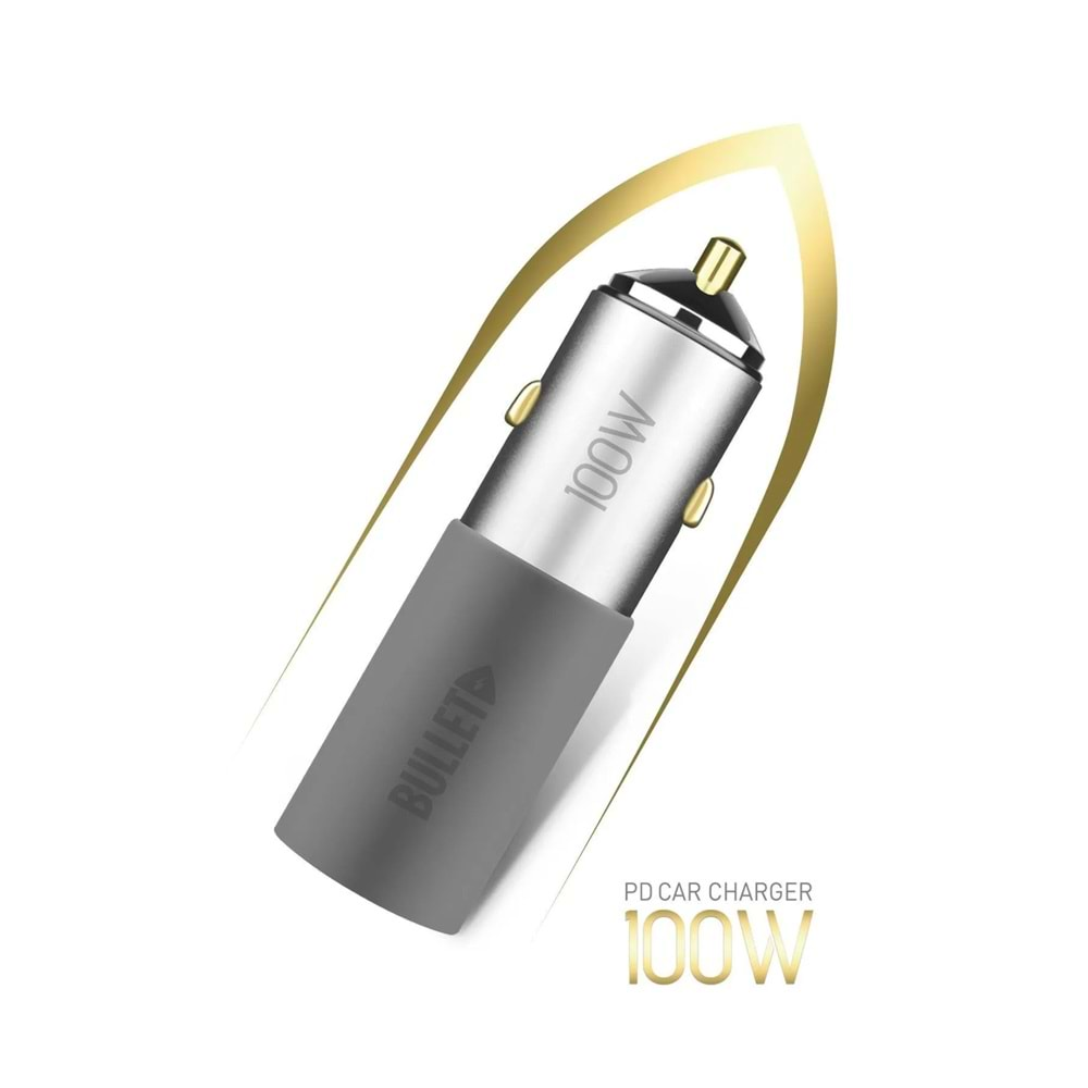 Powerway BULLET 100W Araç Çakmaklık Şarj Cihazı Type-C ve Usb Çıkışlı Profesyonel Turbo Hızlı Şarj