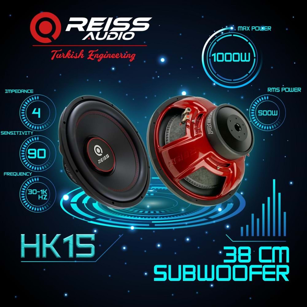 Reıss Audıo RS-HK15 38 Cm 500 RMS 1000 Watt Oto Subwoofer