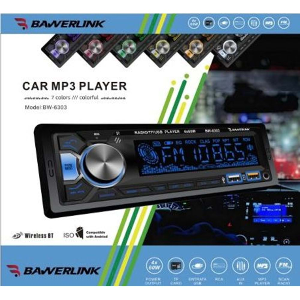 Bawerlink BW-6303 4x50 Watt Çift USB/SD/FM Bluetooth Oto Teyp