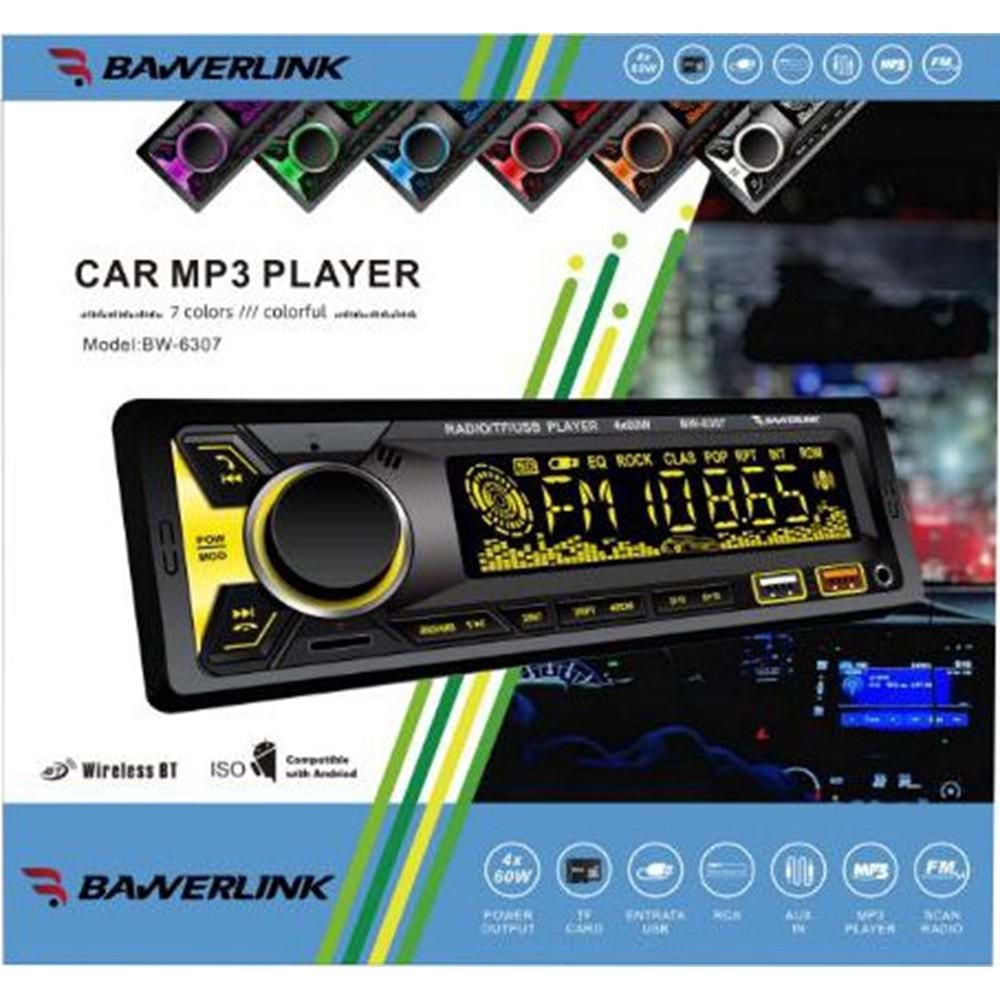 Bawerlink BW-6307 4x50 Watt Çift USB/SD/FM Bluetooth Oto Teyp