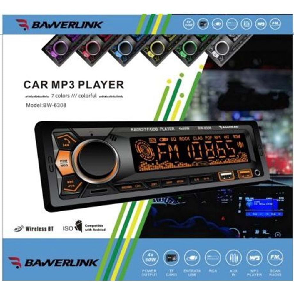 Bawerlink BW-6308 4x50 Watt Çift USB/SD/FM Bluetooth Oto Teyp
