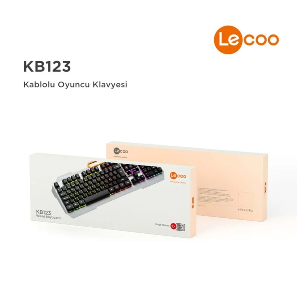 Lecoo KB123 USB Kablolu Rainbow Efektli Gaming Türkçe Q Siyah Klavye