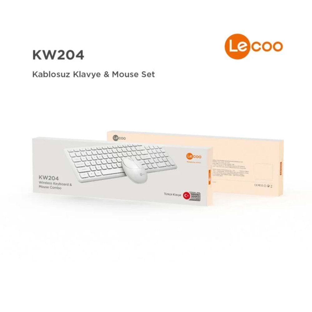 Lecoo KW204 Kablosuz Türkçe Q Klavye / Mouse Set Beyaz/Siyah