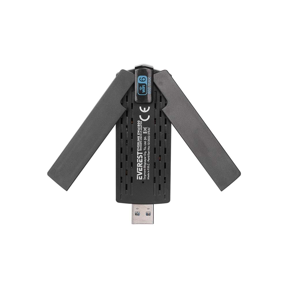 Everest EVERLINK EWA1800 1800Mbps 2.4GHz/5GHz WIFI-6 AX1800 RTL8832 2*3.5dBi USB3.0 Kablosuz Adaptör