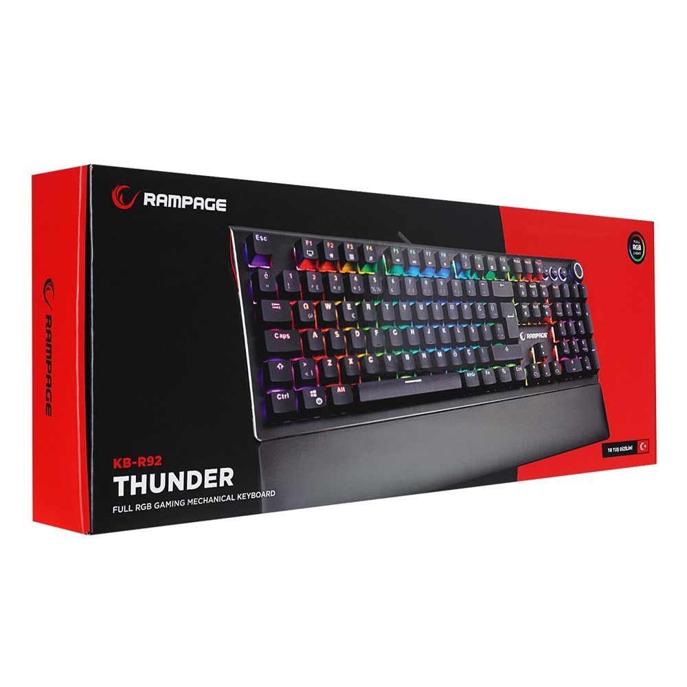 Rampage KB-R92 THUNDER Siyah USB Bilek Destekli Switch Full RGB Q Gaming Oyuncu Mekanik Klavye