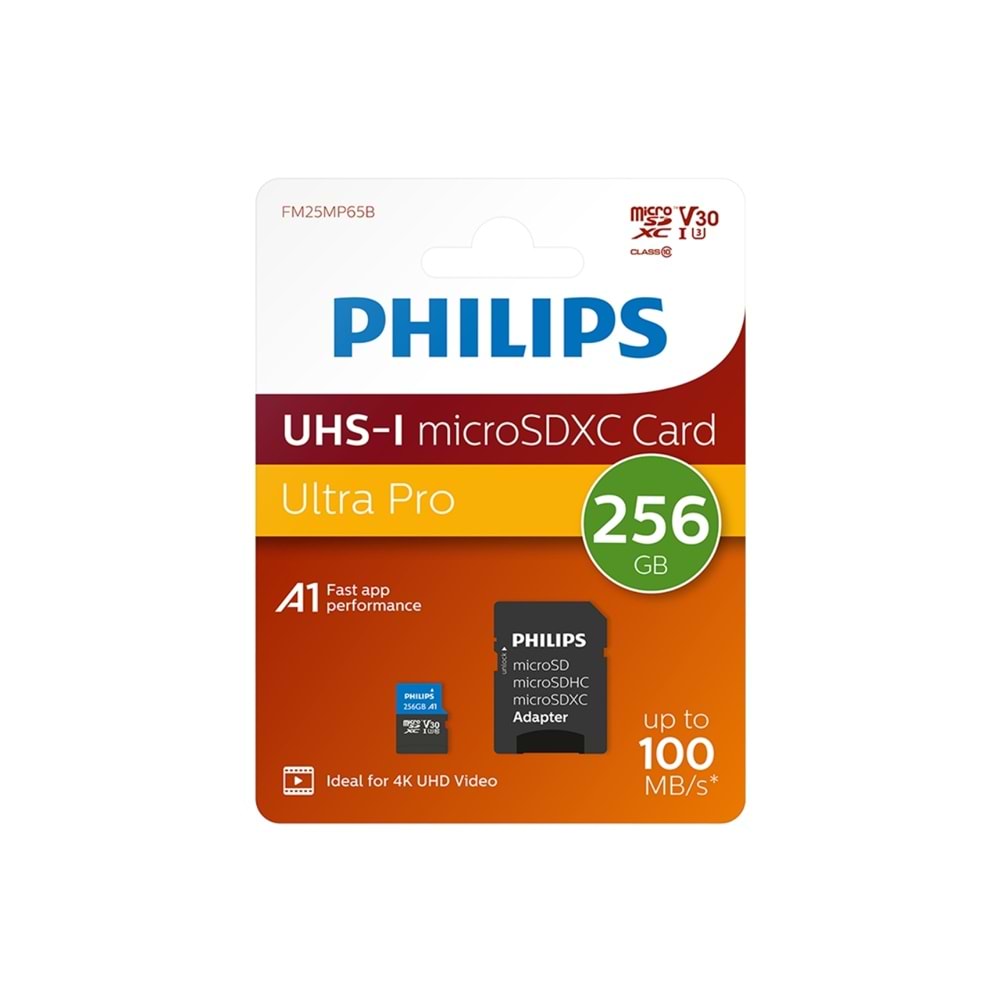 Philips Micro SDXC Card 256 Gb Class 10, UHS-I U3 Adapter, 4K FM25MP65B