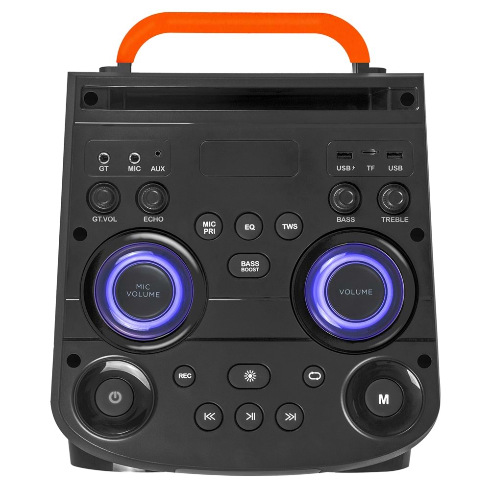 Mikado MD-103KP 200W 12V 14000mAh Bataryalı Siyah 1 UHF UV Mikrofonlu USB/BT/TF/TWS/AUX RGB 220V Kablolu Gitar Girişli P