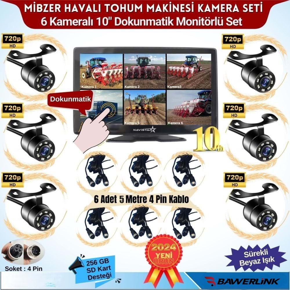 Bawerlink Mibzer Için 6 Kameralı 10 Inç Monitör Altıya Bölen