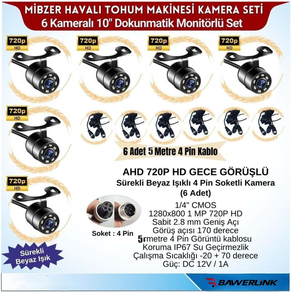 Bawerlink Mibzer Için 6 Kameralı 10 Inç Monitör Altıya Bölen