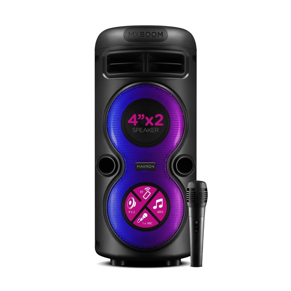Maxron MXBoom Karaoke Mikrofonlu Bluetooth Hoparlör Parti Led Işıklı Ses Sistemi