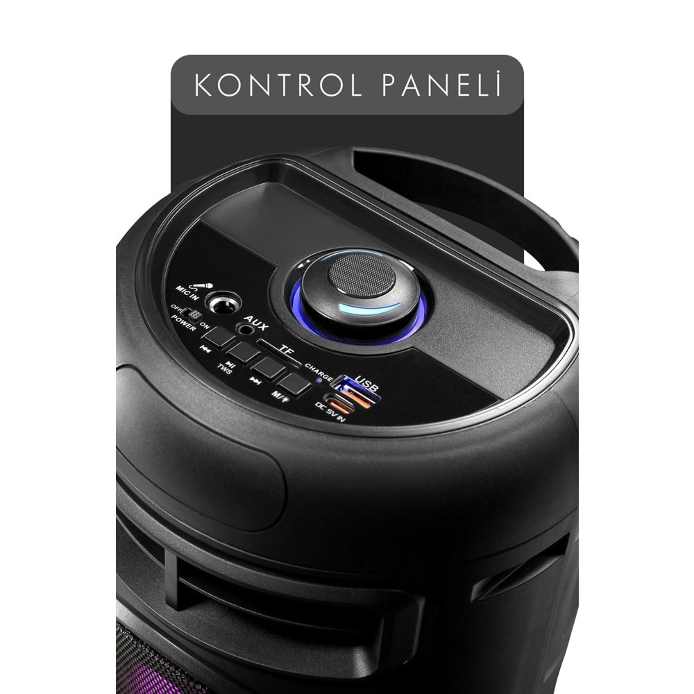 Maxron MXBoom Karaoke Mikrofonlu Bluetooth Hoparlör Parti Led Işıklı Ses Sistemi