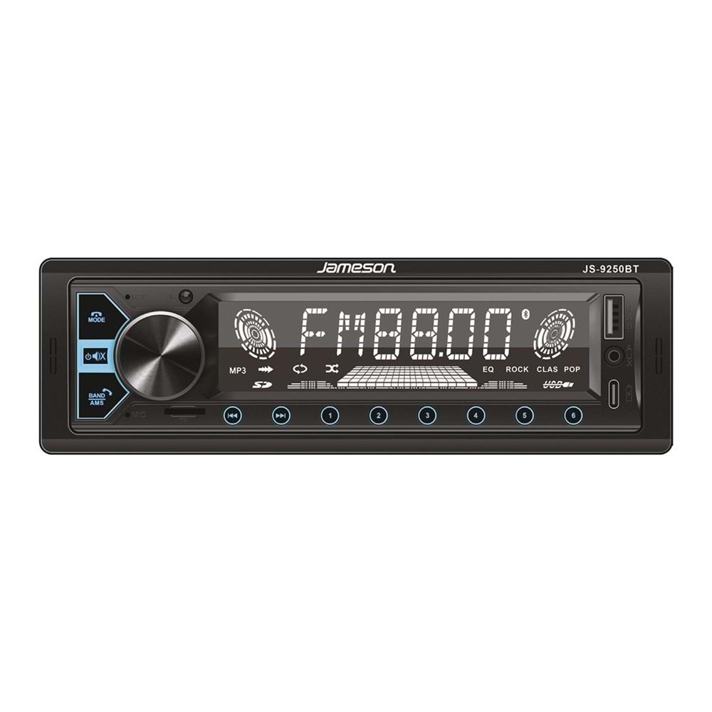 Jameson JS-9250BT USB Charge Bluetooth Aux Hafıza Kartı Lcd Ekran Çift Anfi Çıkışlı 4X60W Oto Teyp