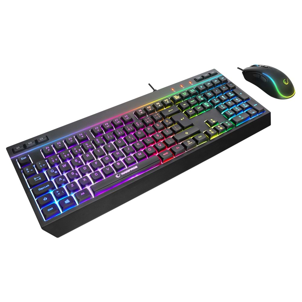 Rampage KM-R57 Seraphic Beyaz&Siyah RGB Aydınlatmalı Q Oyuncu Multmedia Klavye ve 12800 DPI Mouse Gaming Set