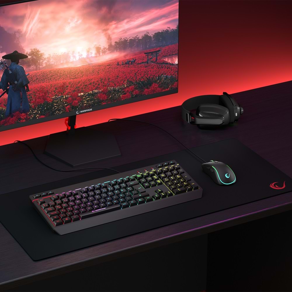 Rampage KM-R57 Seraphic Beyaz&Siyah RGB Aydınlatmalı Q Oyuncu Multmedia Klavye ve 12800 DPI Mouse Gaming Set
