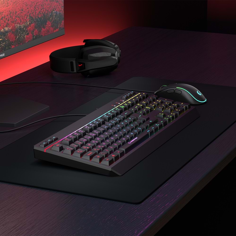 Rampage KM-R57 Seraphic Beyaz&Siyah RGB Aydınlatmalı Q Oyuncu Multmedia Klavye ve 12800 DPI Mouse Gaming Set