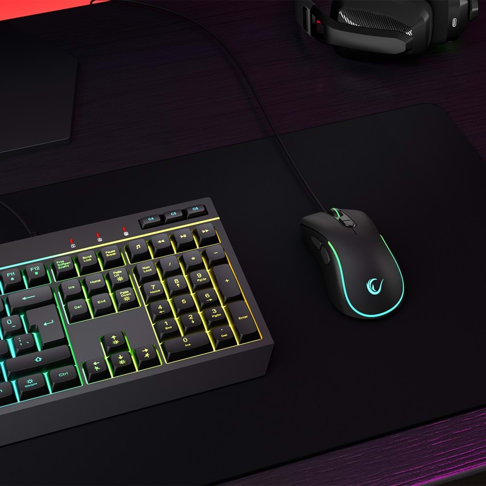 Rampage KM-R57 Seraphic Beyaz&Siyah RGB Aydınlatmalı Q Oyuncu Multmedia Klavye ve 12800 DPI Mouse Gaming Set