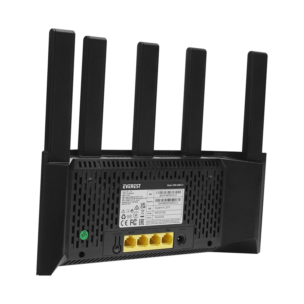 Everest EWR-X3000-V1 AX3000Mbps DualBand 5*6dBi Anten WISP+AP+Repeater Destekli Kablosuz Wifi RouterDualBand 5*6dBi Anten WISP+AP+Repeater Destekli Kablosuz Wifi Router