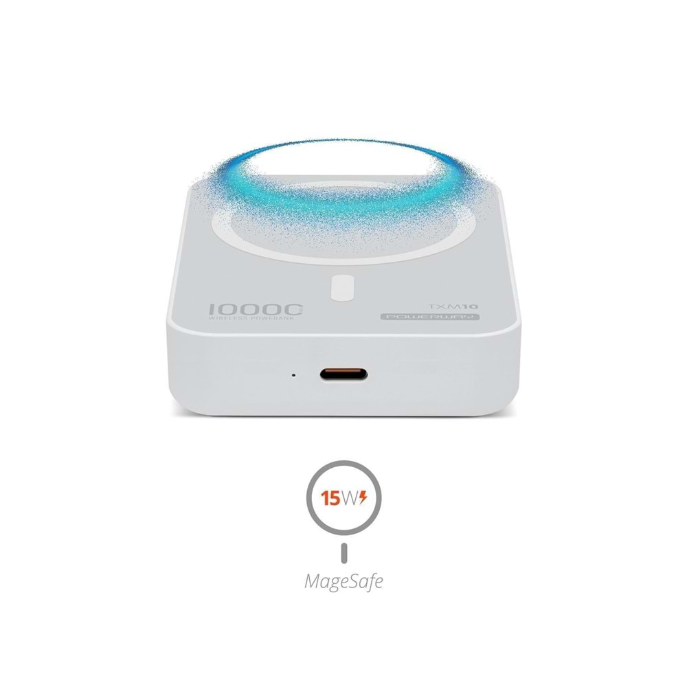 Powerway TXM10 10.000 mAh PD 15W Magsafe Kablosuz Wireless Taşınabilir Şarj Cihazı Beyaz Powerbank