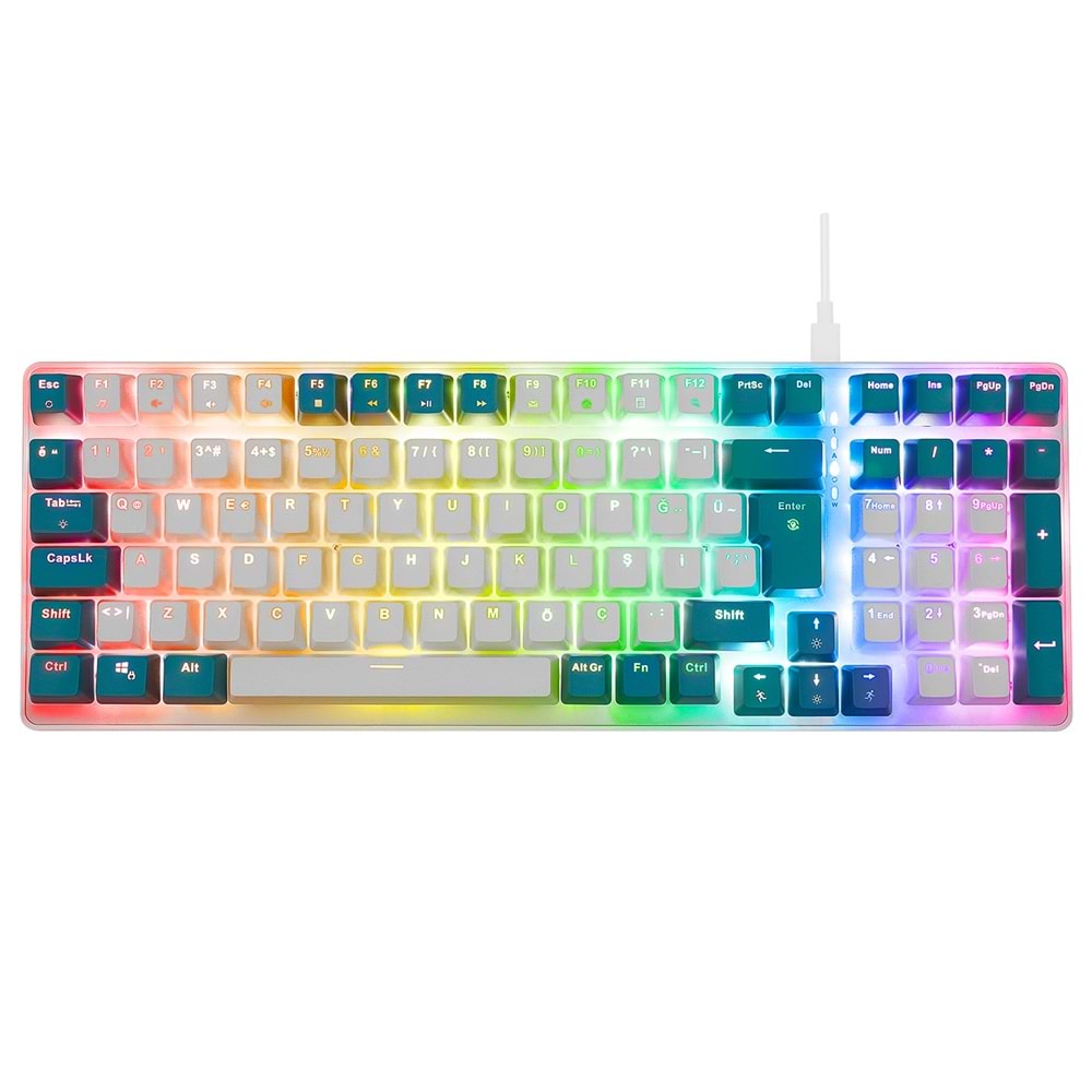 Acer eMachines EAK100 Yeşil/Beyaz USB RGB Backlight RED SWITCH Mekanik Q 100 Tuşlu Compact Gaming Klavye