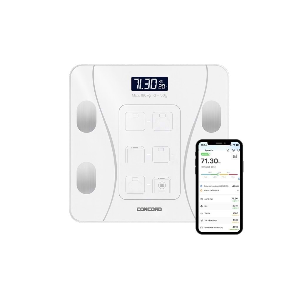 Concord C-W01 Akıllı Bluetooth Baskül Beyaz