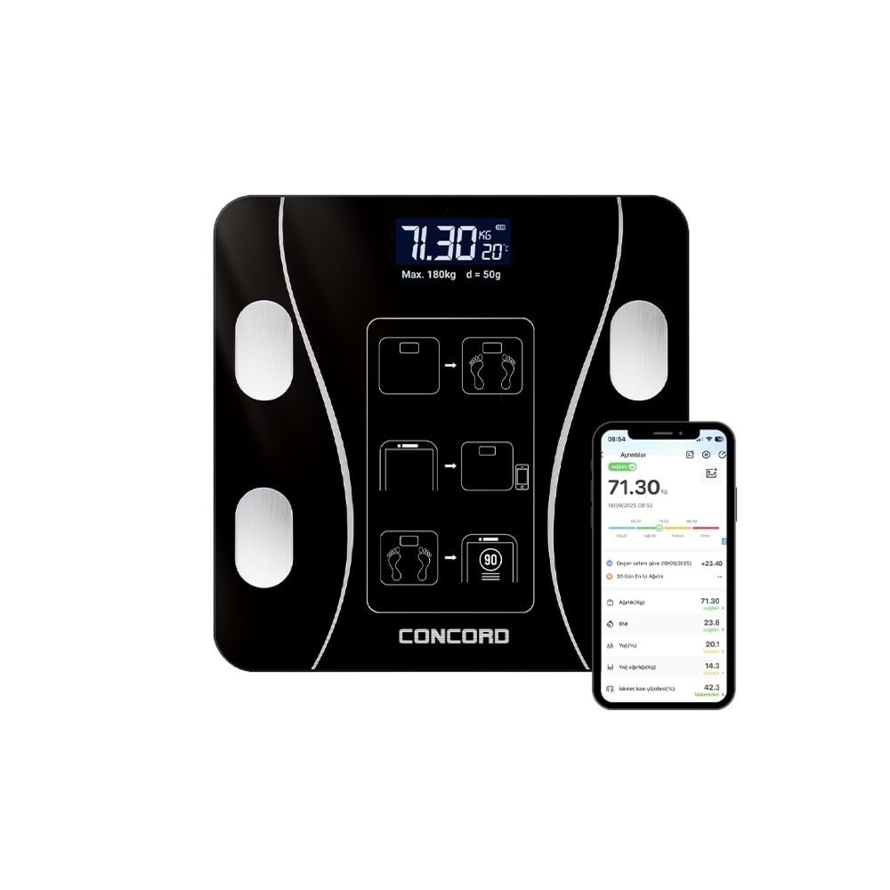 Concord C-W01 Akıllı Bluetooth Baskül Siyah