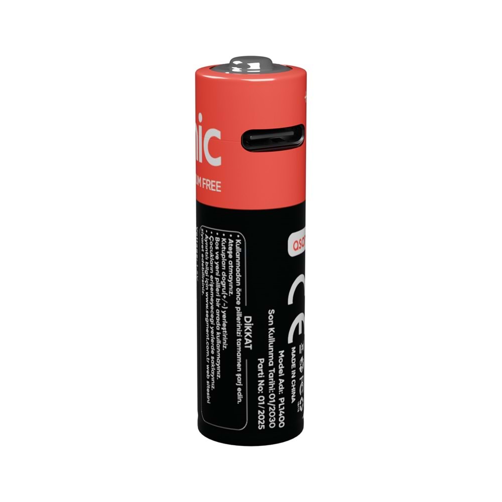 Asonic PL1400 AA Kalın 1.5V 1400mAh/2600mwh Type-C USB Şarjli 2'Lİ Pil