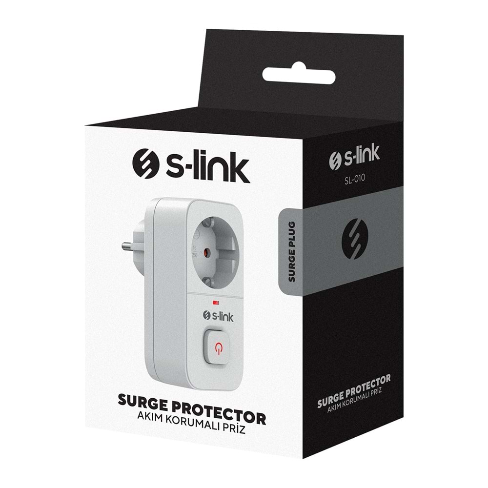 S-link SL-010 16A/250V 750 Joule Anahtarlı Isıya Duyarlı Devre ve Akım Korumalı Tekli Priz