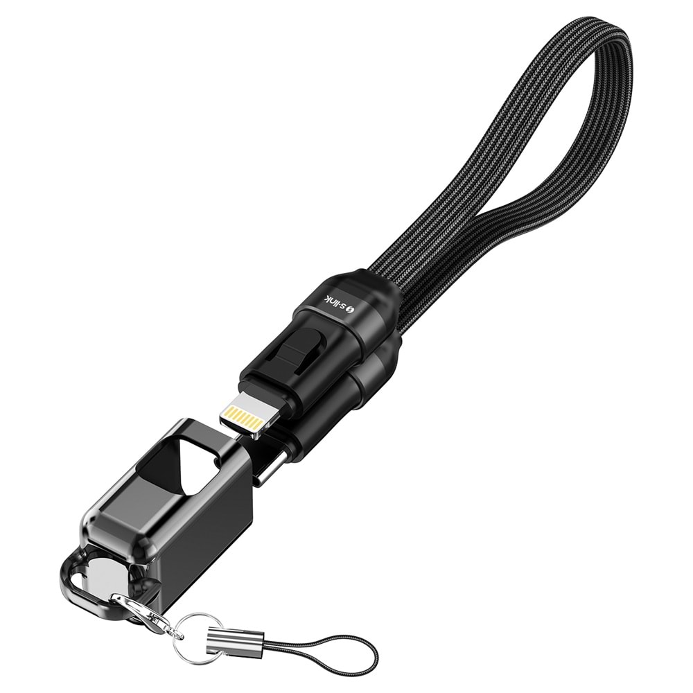 S-link Armor CL-020 30W 20 cm Type-C to Lightning PD Örgülü Metal Başlıklı Siyah Hızlı Şarj Kablosu