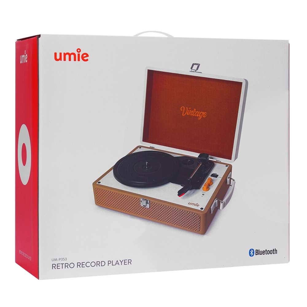 UMİE Vintage UM-P353 Pikap Bluetooth'lu 3.5mm AUXIN&RCAO Destekli Müzik Kutusu