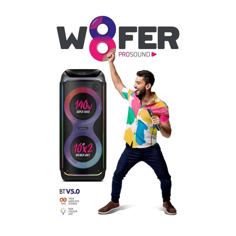 Powerway WOOFER 140W Hoparlör Gitar Saz Girişli Karaoke Parti Ses Sistemi Dijital Ekran +Bass