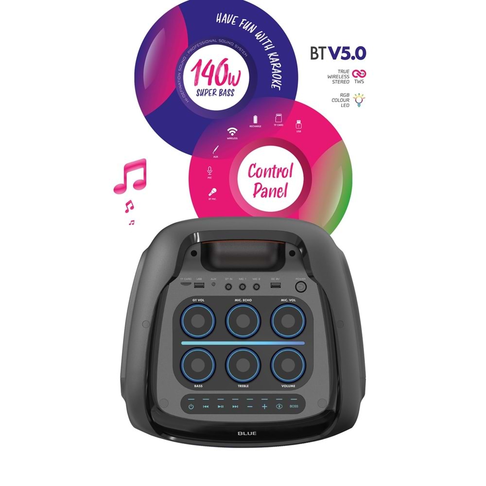 Powerway WOOFER 140W Hoparlör Gitar Saz Girişli Karaoke Parti Ses Sistemi Dijital Ekran +Bass