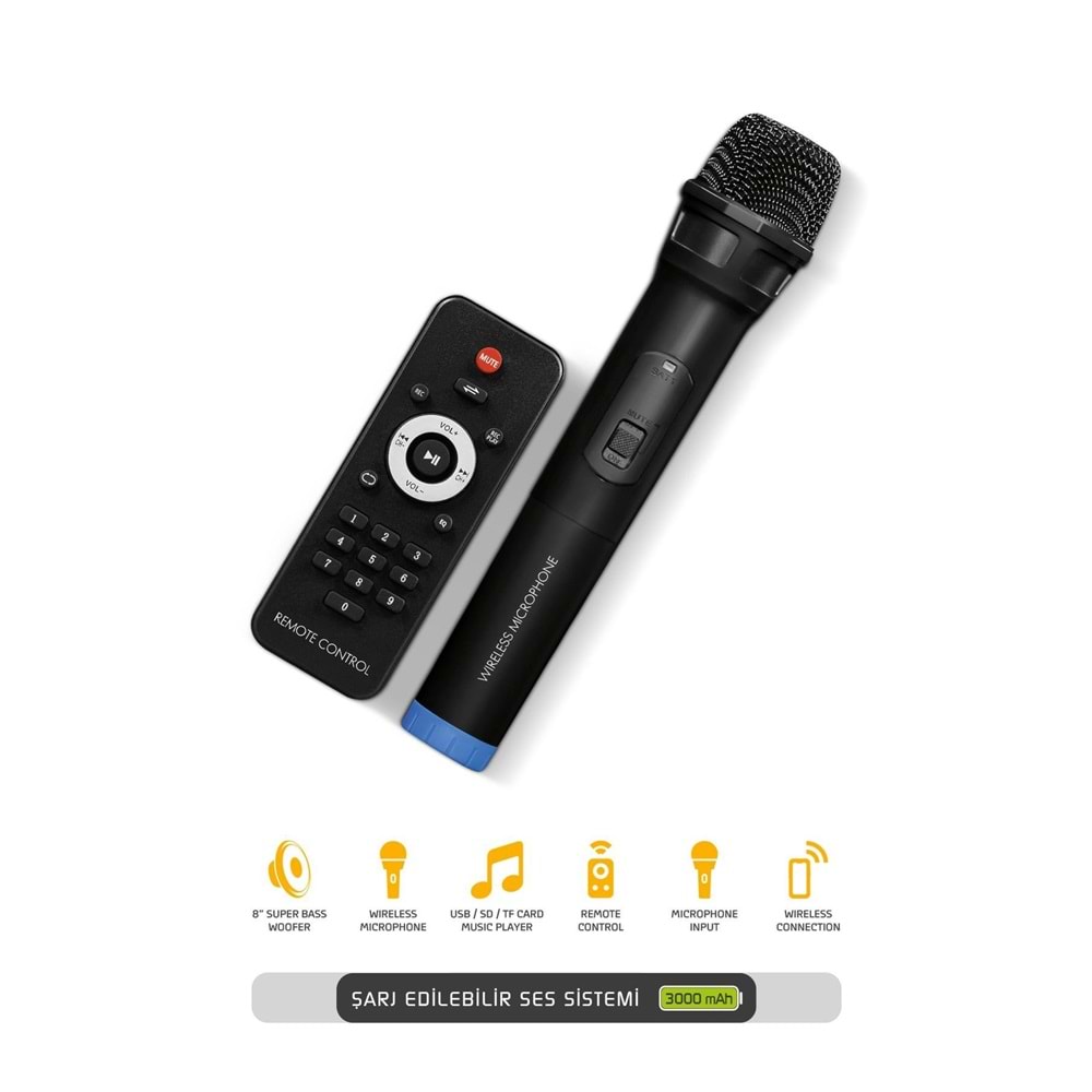 Powerway MT50 Şarjlı Mikrofonlu Hoparlör Karaoke Sistemi Taşınabilir Amfi Büyük Bluetooth Hoparlör