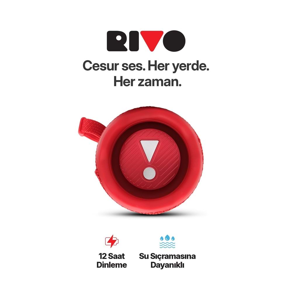 Powerway RİVO Kırmızı Taşınabilir Bluetooth Kablosuz Hoparlör 12 Saat Oynatma Çoklu Bağlantı