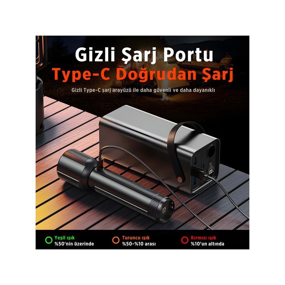 Philips SFL2203 450 Lümen 5W Led El Feneri Teleskopik Zoom Sos Modlu Metal Gövdeli Şarj Edilebilir Uzun Menzilli Flashligh