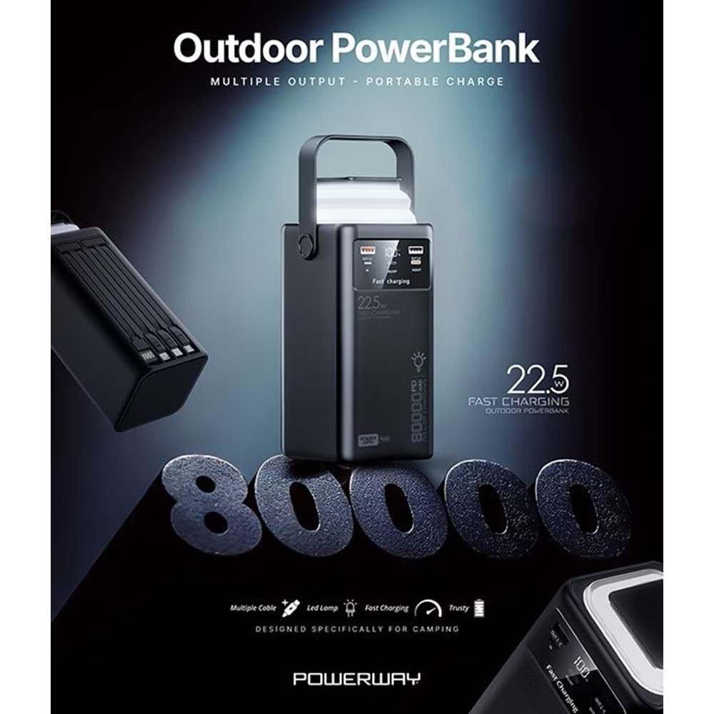 Powerway PD80 80000 mAH Outdoor 22,5 Fast Chargıng Taşınabilir Şarj Cihazı Powerbank