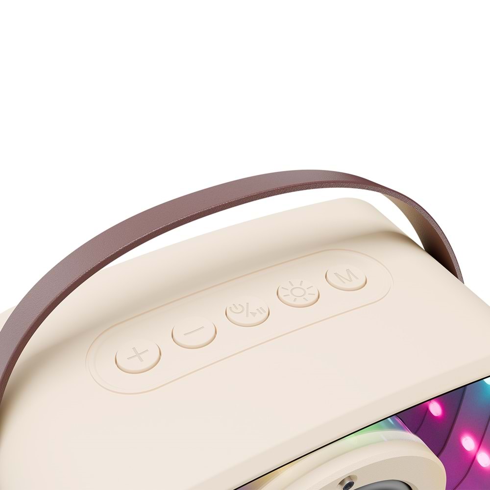 Mikado MD-57BT Endless 5W Bej TF + USB + AUX + BT Destekli 2 Wireless Karaoke Mikrofon 1200mAh Taşınabilir Speaker