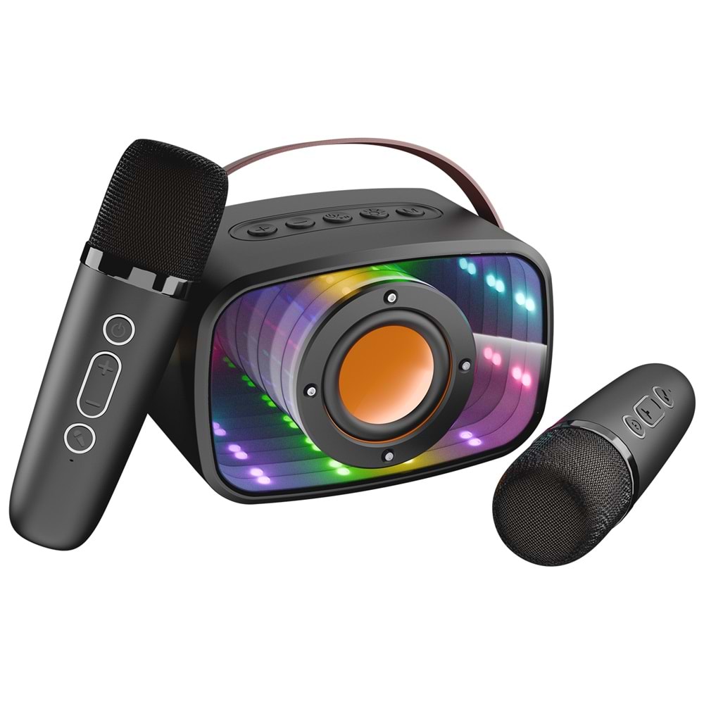 Mikado MD-57BT Endless 5W Siyah TF + USB + AUX + BT Destekli 2 Wireless Karaoke Mikrofon 1200mAh Taşınabilir Speaker