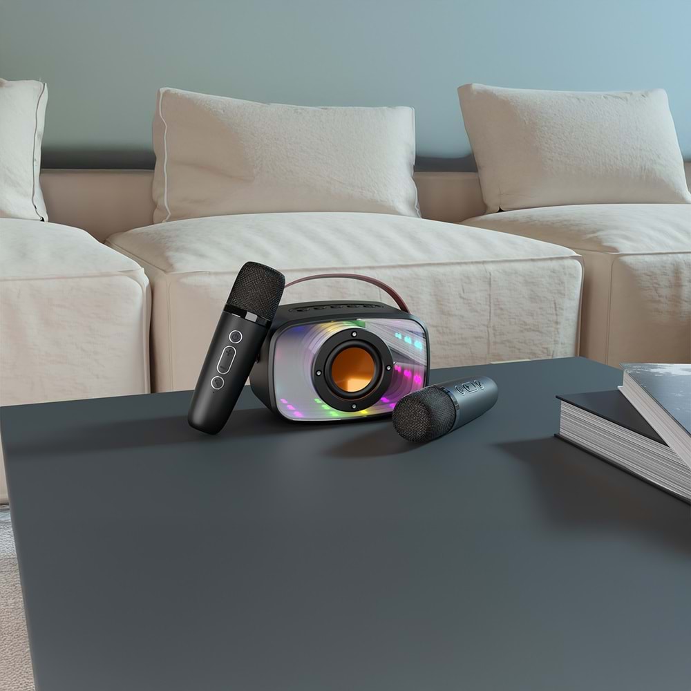 Mikado MD-57BT Endless 5W Siyah TF + USB + AUX + BT Destekli 2 Wireless Karaoke Mikrofon 1200mAh Taşınabilir Speaker