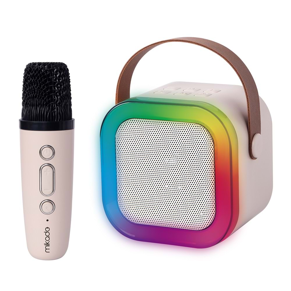 Mikado MD-27BT Naos Krem USB+TF+Bluetooth Destekli Wireless Karaoke Mikrofonlu 5W 800mAh Taşınabilir Speaker
