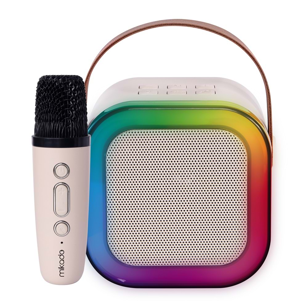 Mikado MD-27BT Naos Krem USB+TF+Bluetooth Destekli Wireless Karaoke Mikrofonlu 5W 800mAh Taşınabilir Speaker